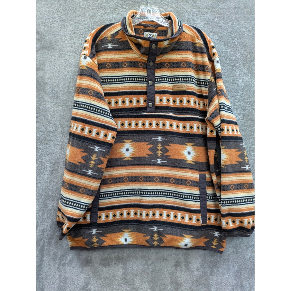Cinch Aztec Fleece‎ Pullover Mens XL Quarter Snap Jacket Southwestern